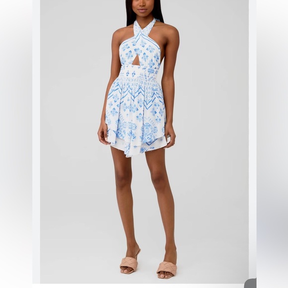 Rococo Sand LEAS CUTOUT Blue and White Mini Dress - Picture 1 of 7